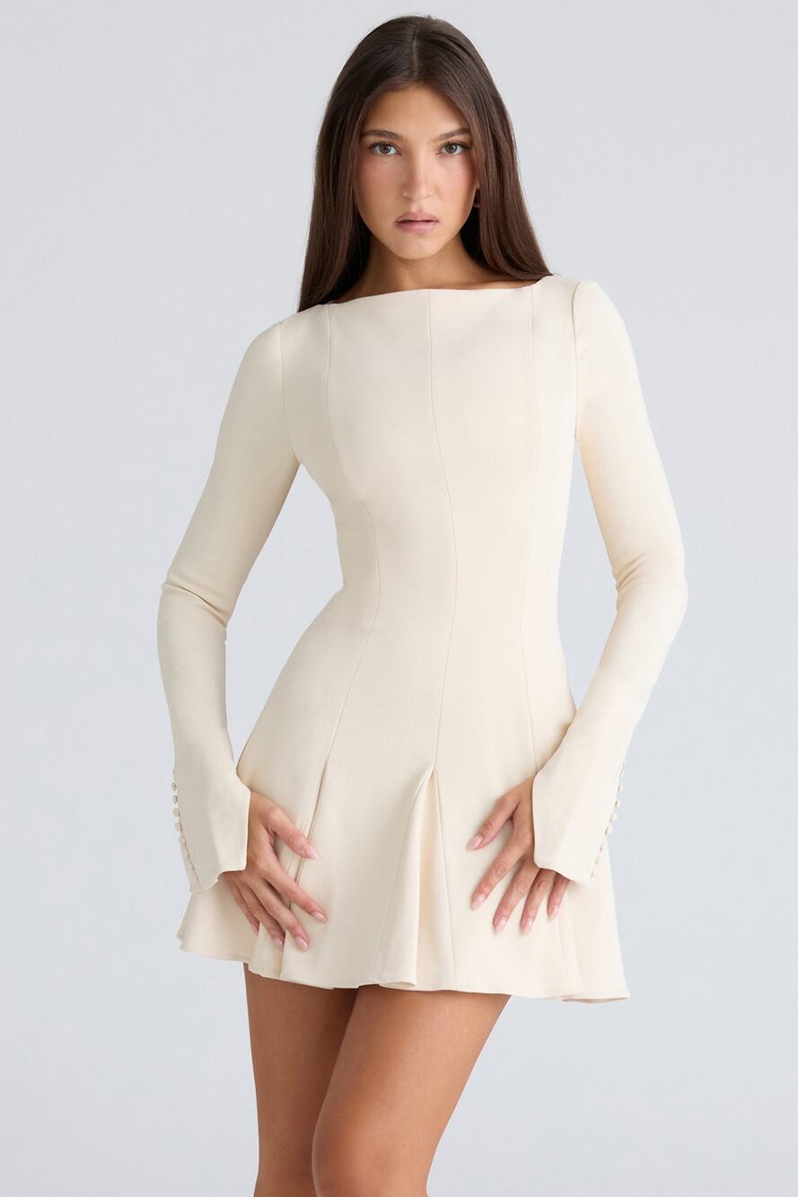 House of CB Francesca Vintage Cream Stretch Crepe Godet Mini Dress